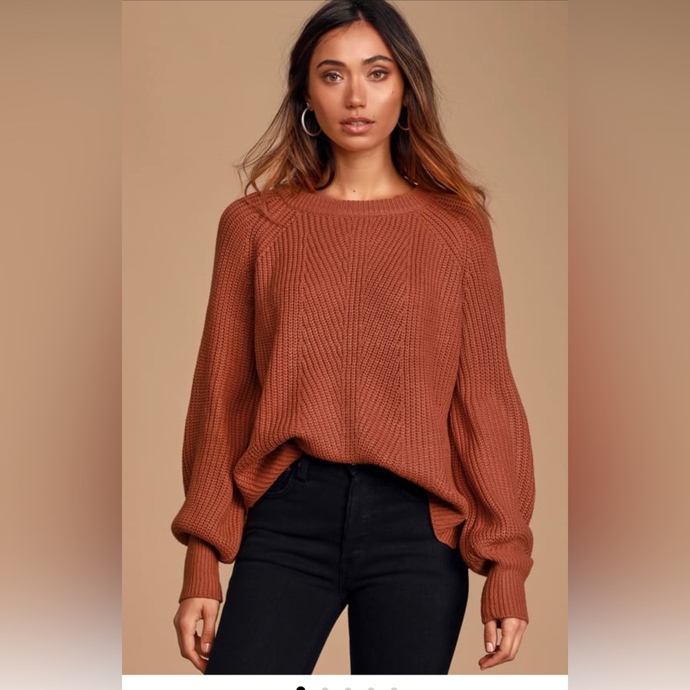 Just Your Type Rust Orange Knit Balloon Sleeve Sweater